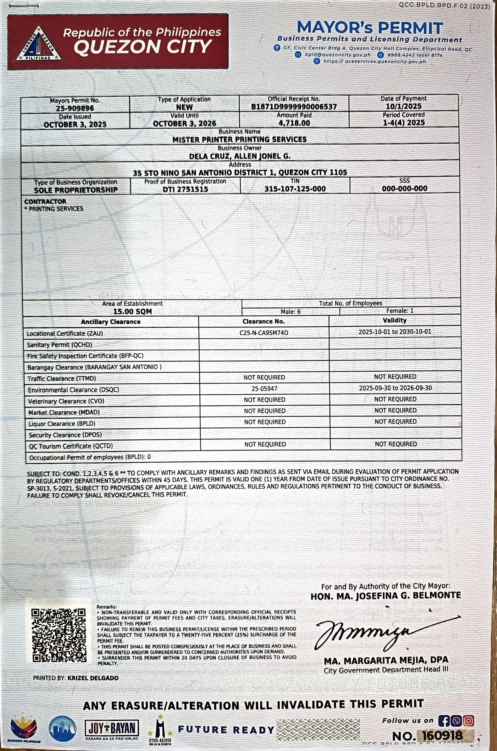 Mayor's Permit - Front
